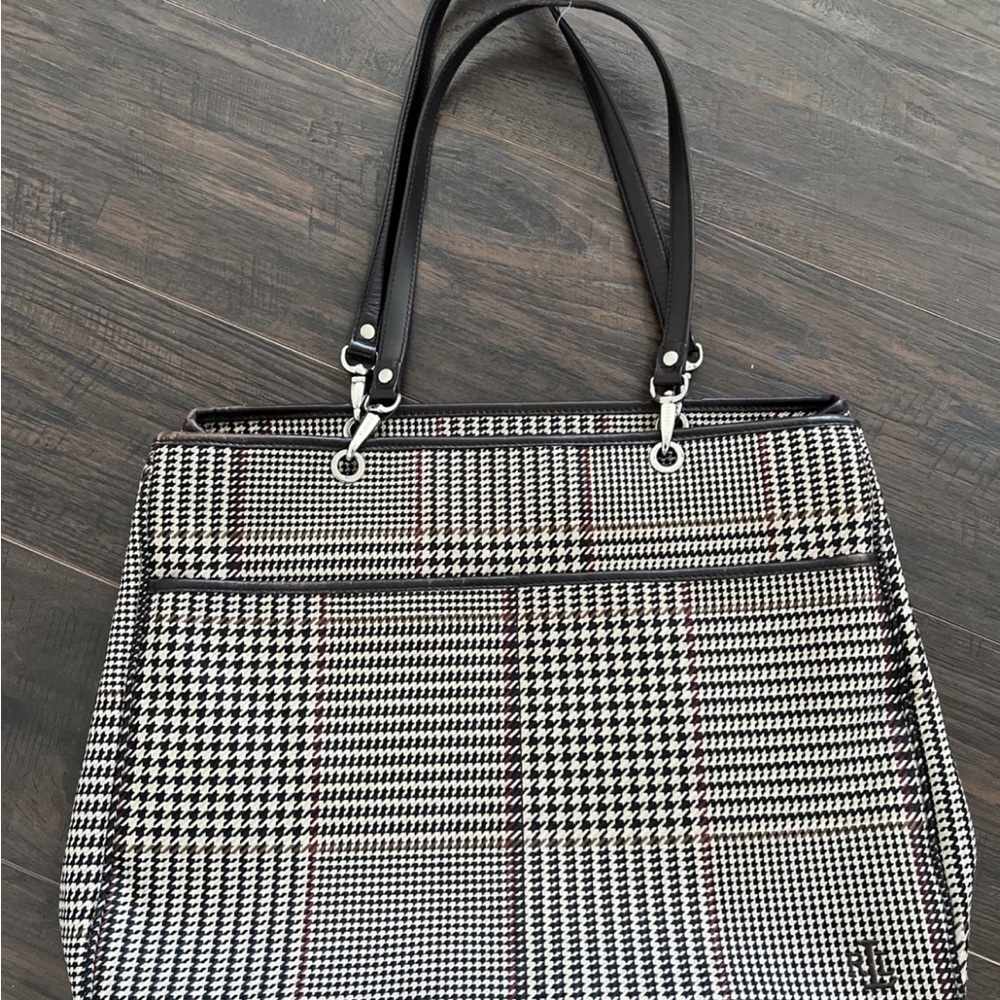 Vintage Lauren Ralph Lauren Tan  Suede Leather Tote Bag  Houndstooth Plaid